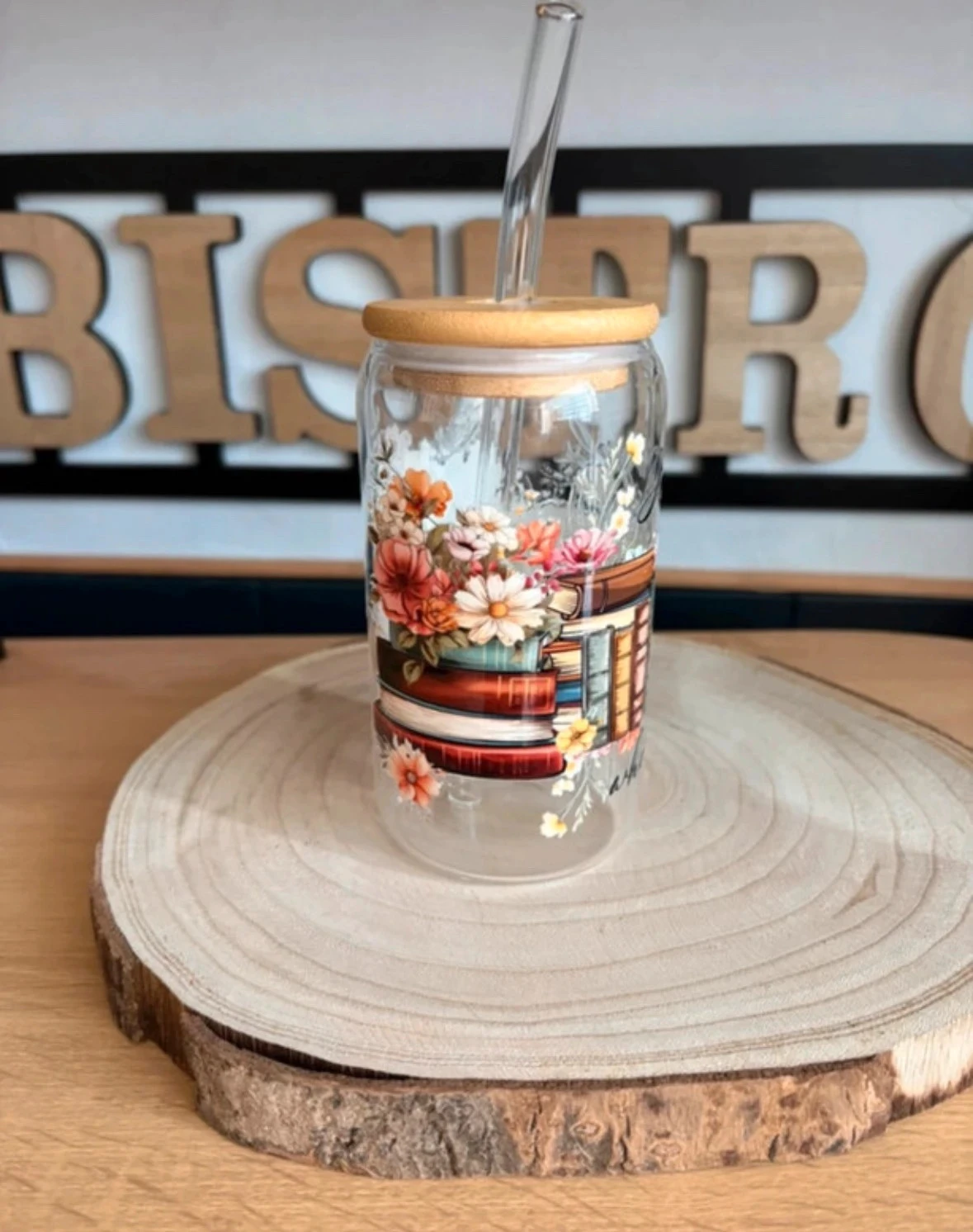 🍂 Verre "Can Glass" - Motif floral et livres – photo 2